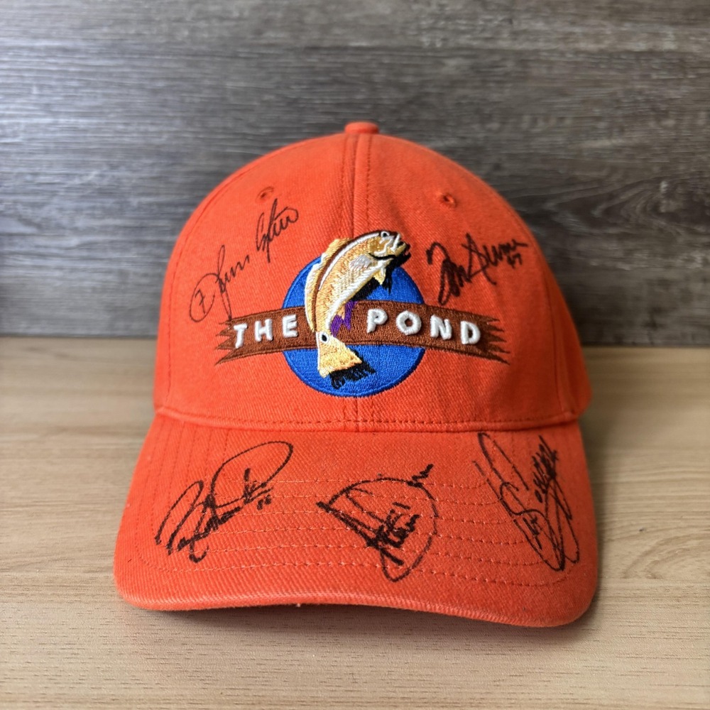 Vintage The Pond Signed Adjustable Cap USA Embroidered Fishing Hat Autograph